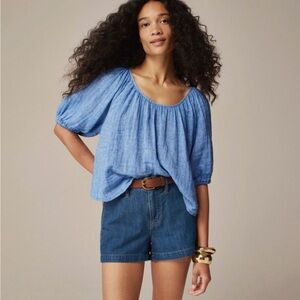 J. Crew Swingy puff-sleeve top in cotton-linen blend gauze